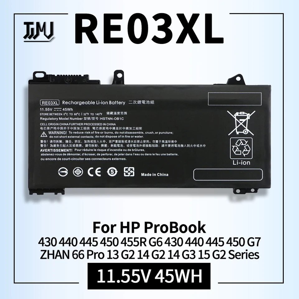 RE03XL bateria do portátil para HP, ProBook 430 440 445 450 G7 G6