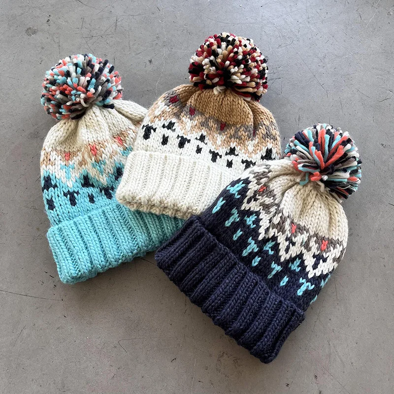 Cute Pom Pom Beanie for Women Men Thick Warm Knitted Wool Winter Hat Outdoor Warm  Plush Fleece-lined Warm Cap Beanies Bonnet