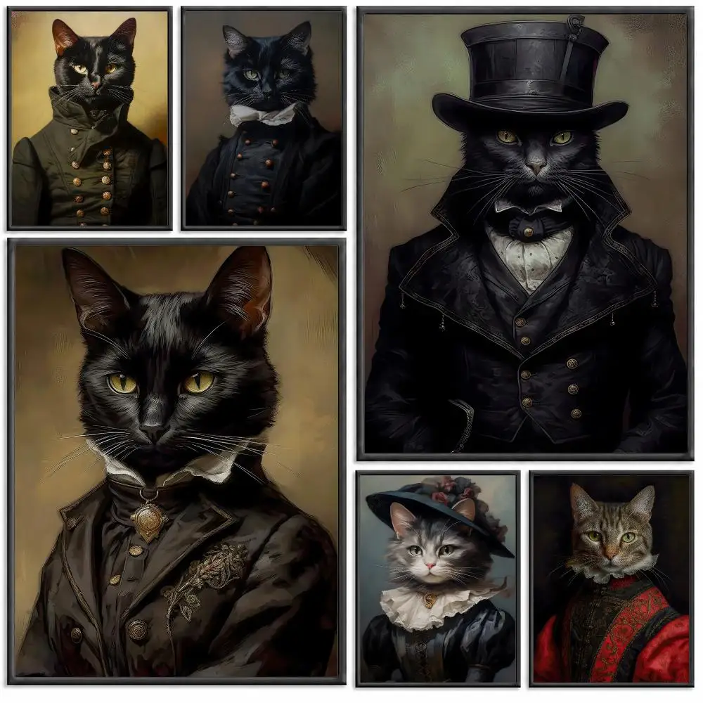 R-Renaissance Cat Portrait Poster Modern PP Paper Wall Decorative for Cafe Office Bar Home Wall Decor Gift