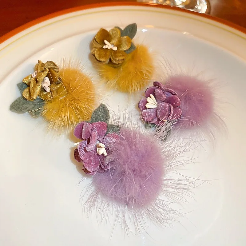 

Plush Ball Flower Earrings For Women 2024 Winter Autumn New Design Colorful Fashion Jewelry Gifts