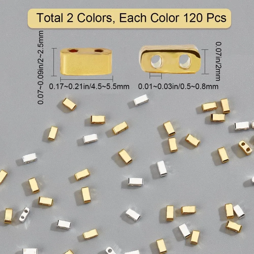 240 peças 2 furos meia tila contas 2 cores contas de vidro retângulo quadrado mini opaco com recipiente de plástico kit de fabricação metálica