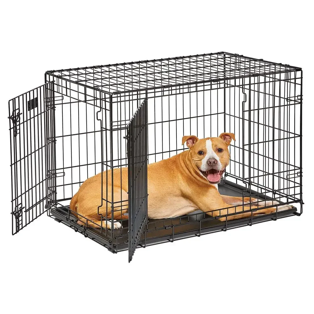 Medium Dog Crate Enhanced Life Stages 36' Double Door Folding Metal Crate with Divider Panel & Floor Pet Safe & Versatile