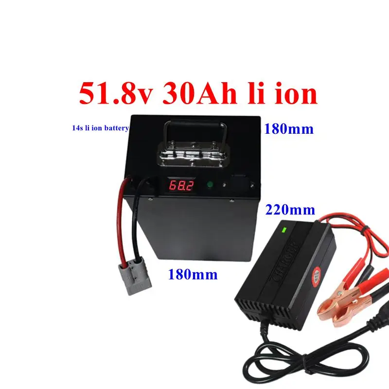 

waterproof 51.8V 30ah Lithium ion battery 48V 30Ah Li ion 18650 BMS 14S 51.8V for 2000w bike vehicles scooter solar +5A Charger