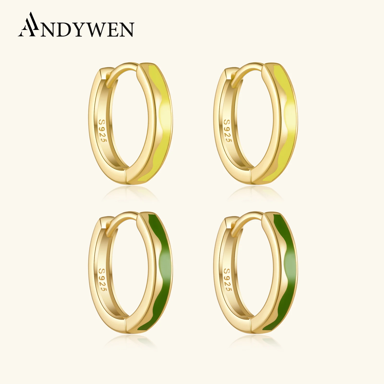 

ANDYWEN стерлингового серебра 925 пробы с цветочной эмалью, зеленые серьги-кольца Huggies, женские роскошные вечерние серьги, лучший подарок, дропшиппинг