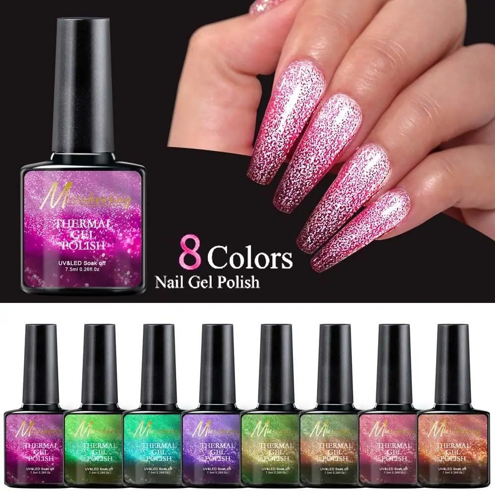 

7.5ML Temperature Changing Nail Gel Polish Manicure Supplies Crystal Sequins Thermal Control Gradient Soak Off UV Varnish