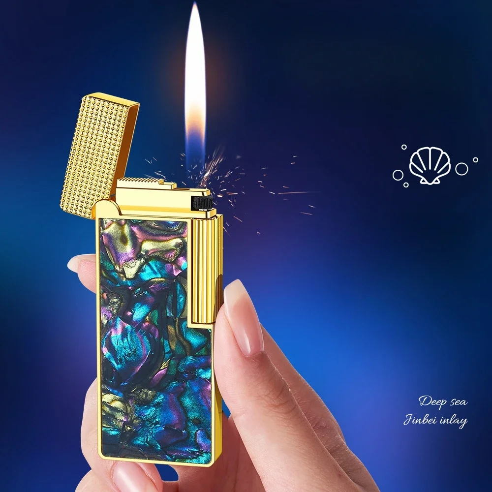 Ultra Thin Metal Color Shell Inlaid with Inflatable Lighter Grinding Wheel, Side Sliding Ignition Windproof Lighter Men's Gift