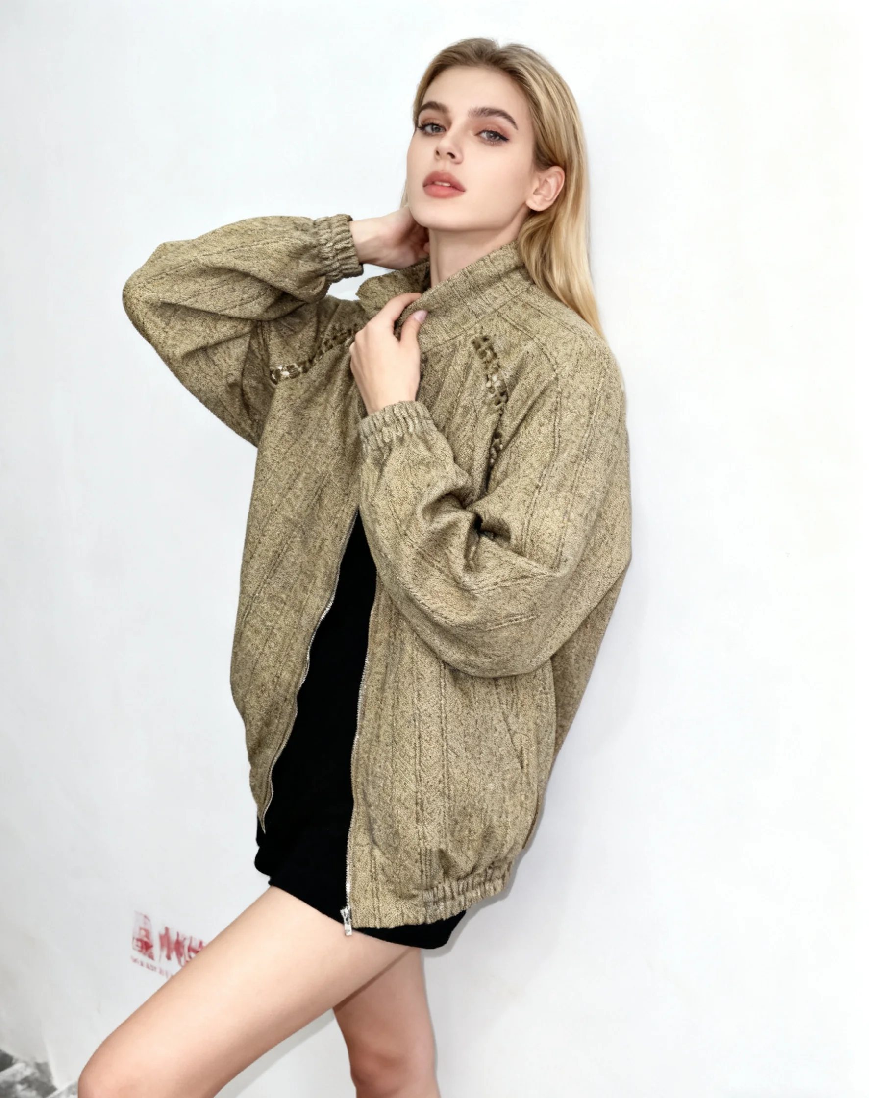 

Байкерские куртки Женская куртка на молнии Осенняя шикарная кожаная плюшевая уютная ленивая складная функциональная домашняя непринужденная простая сексуальная для среднего возраста