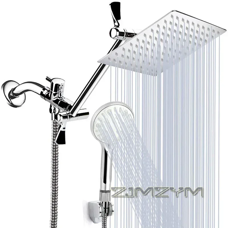 

Handheld Double Top Shower Set 9-function 8 Inch Stainless Steel High Pressure Shower Head with Extension Bar