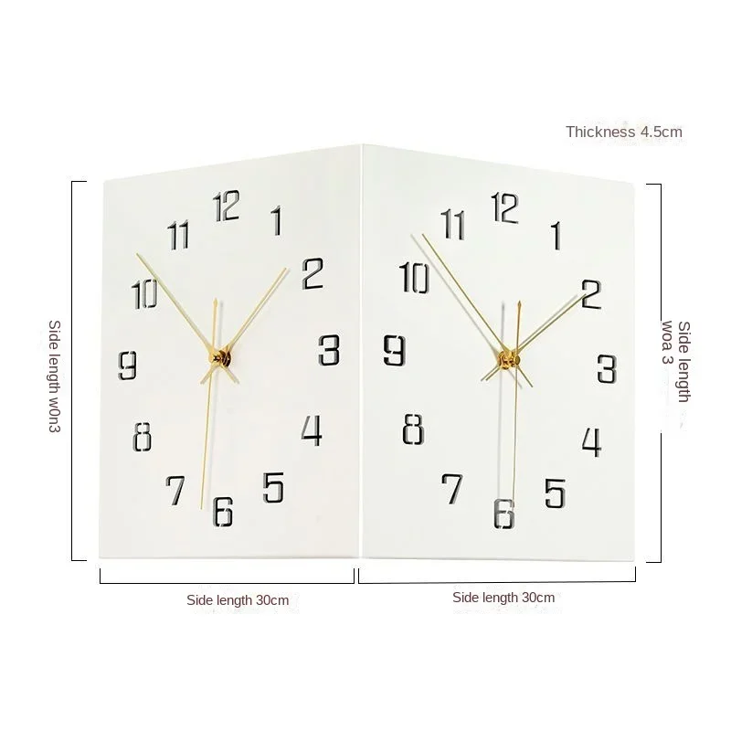 Double-Sided Wall Clock with LED Light,Creative Muted Quartz Wall Corner Clock for Home Decoration