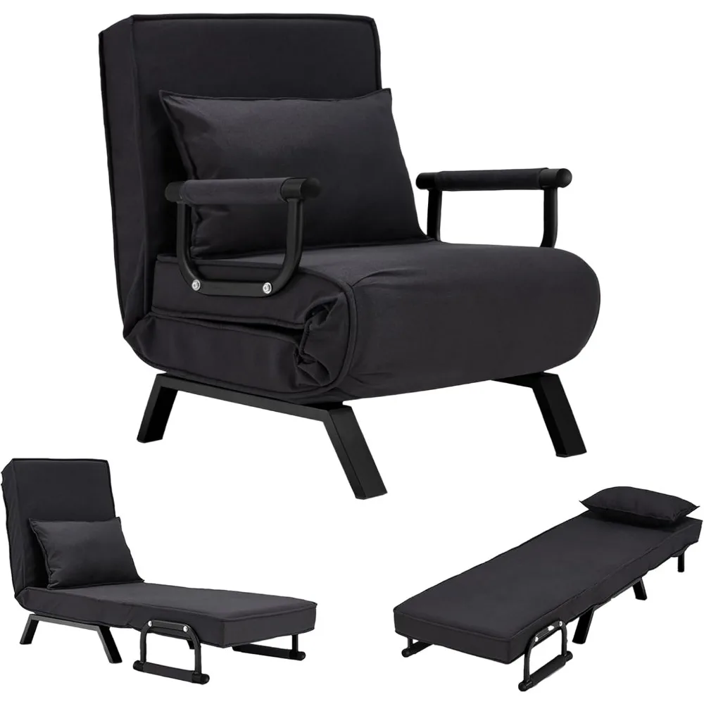 

Sofa Bed Sleeper Chair,Single Person Chaise Lounge Couch with Pillow,Upholstered Lazy Bed with 6 Angles Adjustable B