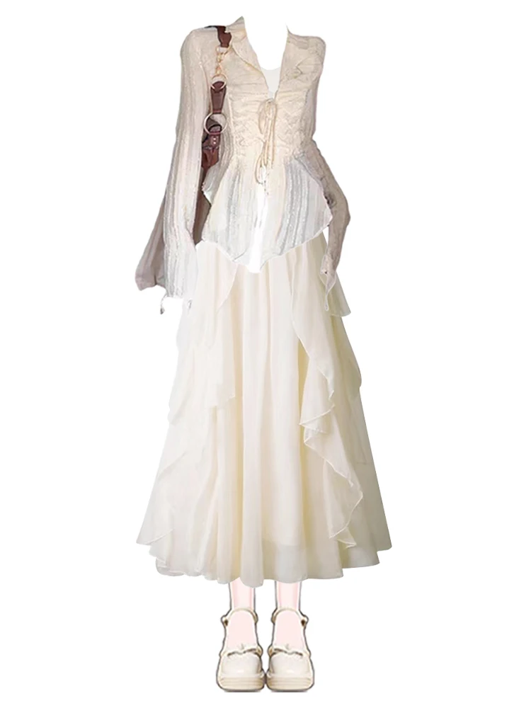 Haut moulant d'été pour femmes, coupe cintrée, Protection solaire, irt v-ne, cravate, taille cintrée, avec jupe longue Sve et Midi