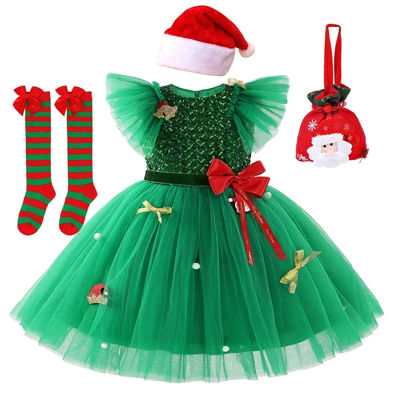 Vestido de malha vermelha e verde para menina, vestidos de festa infantil, traje de princesa infantil, traje vermelho infantil, 2-10 anos, 2022