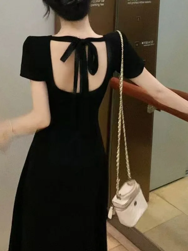 Été 2025 Femmes Pure Desire Col Carré Bal T-shirt Longue Dr Bla Minceur Or Sve Dr Tendance Coton Hig...