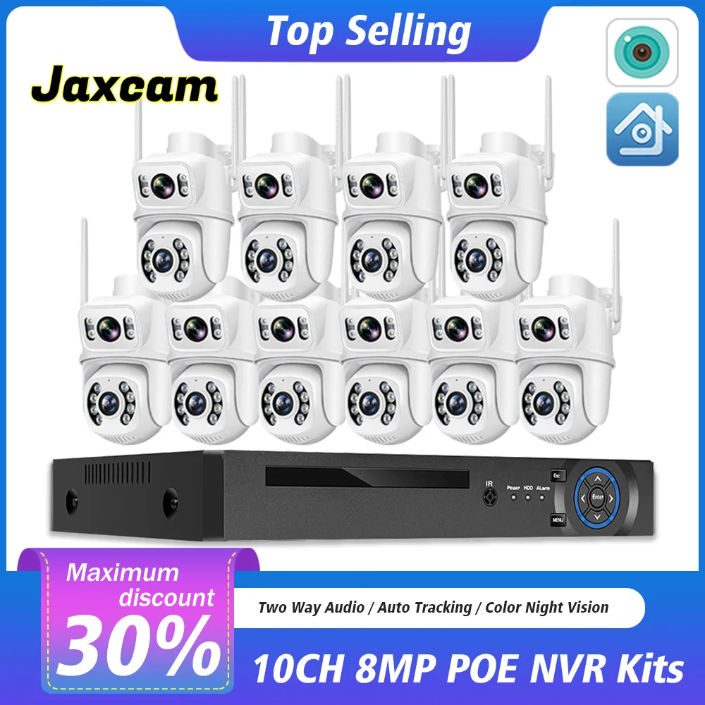 

4K 8MP 10CH Dual Lens CCTV Network Video Security Protection System POE NVR Kit Auto Tracking Two way Audio PTZ IP Camera Kit