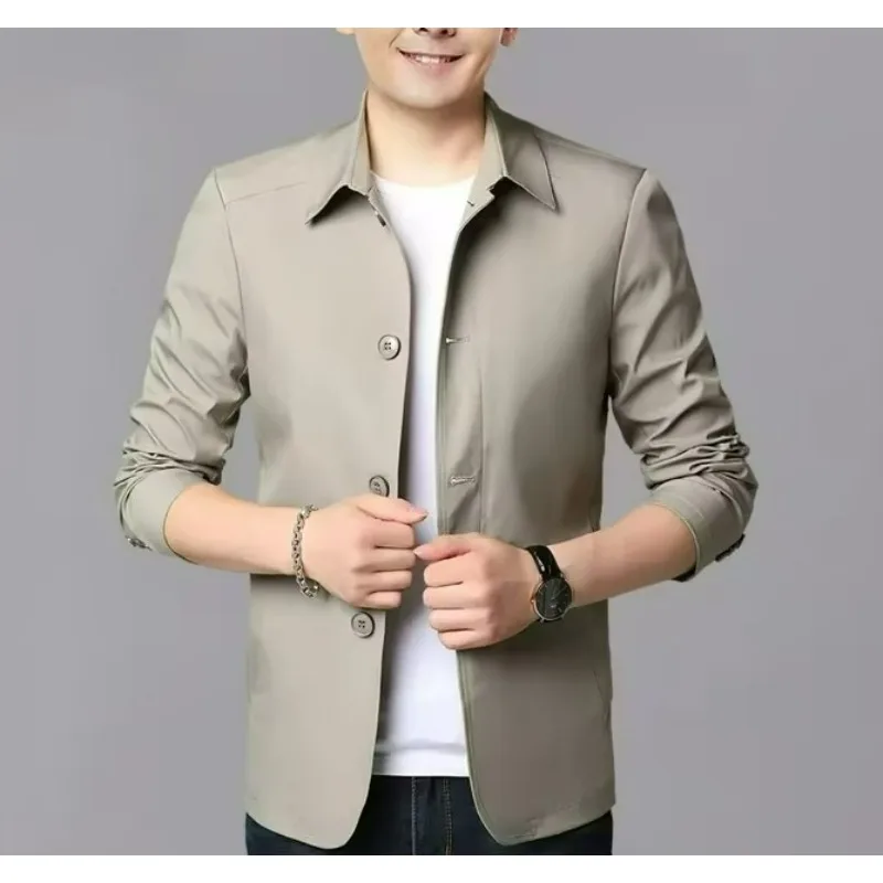 

Men Lapel Jacket Spring Autumn Lightweight Windbreaker Business Casual Loose Fit Coat Office Commute Outdoor Wear Fashion caot