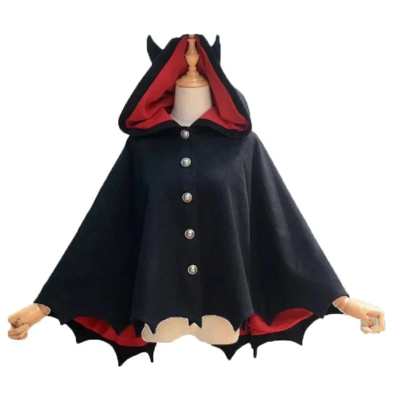 

Fleece Poncho Hoodie Cloak Coat Winter Kids Halloween Gothic Punk Black Devil Bat Wing Demon Costume Lolita