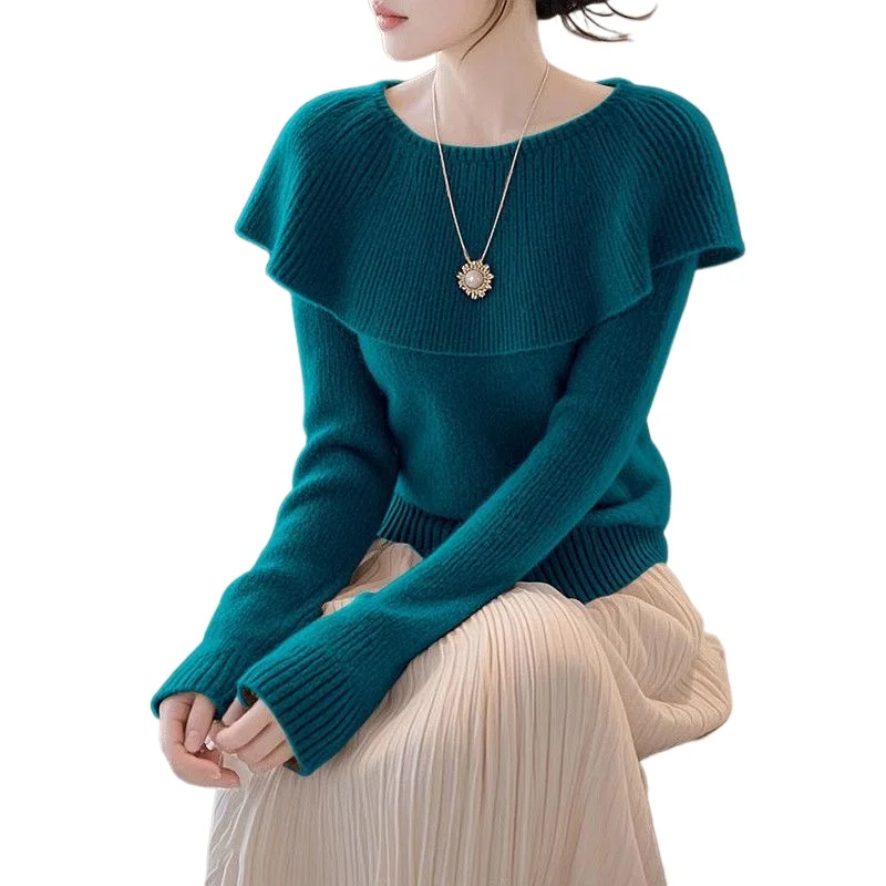 

Свитер с ленивым ветром и краем листьев лотоса, женская новая осенне-зимняя корейская одежда, высококачественный топ, темпераментные пуловеры для поездок на работу 2026