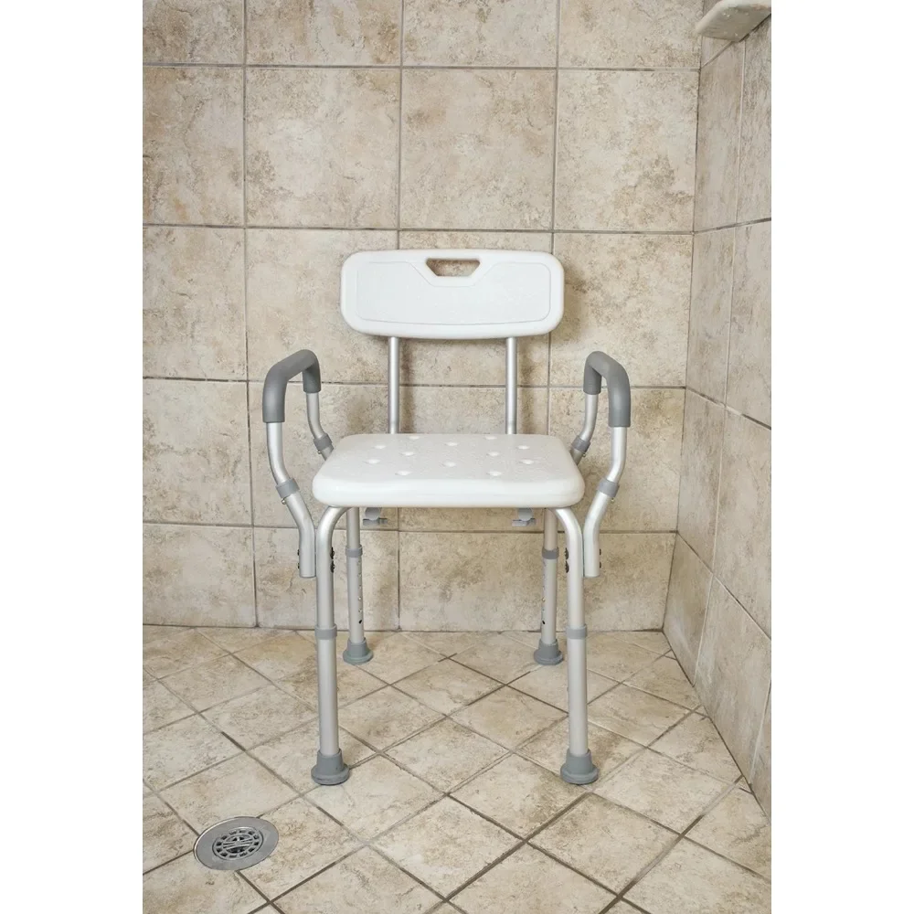 Essential Medical Supply Height Adjustable Molded Shower Chair with Padded Arms & Back