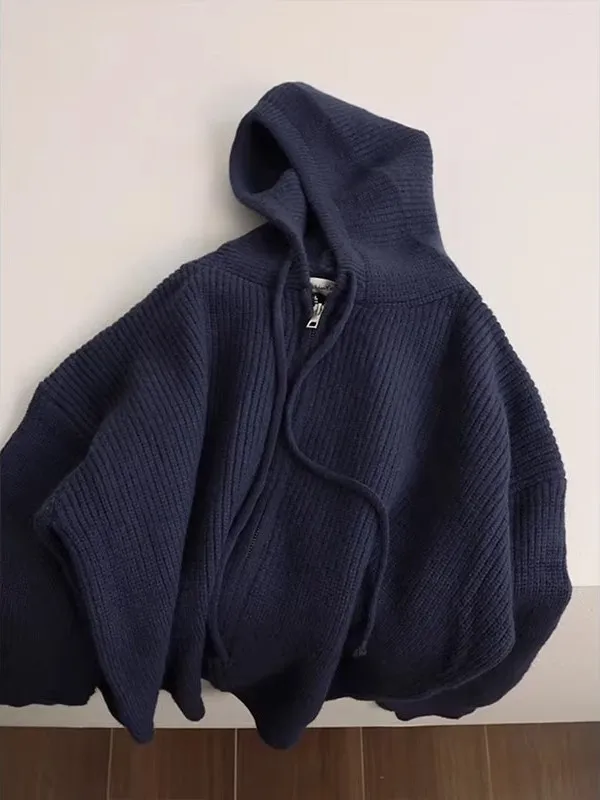 

Толстовка на молнии большого размера, вязаный кардиган, весенне-осенний, высококачественный дизайн, мягкий свитер с длинными рукавами и круглым вырезом