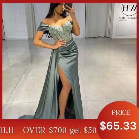Off Shoulder Prom Dress with High Slit Thinyfull