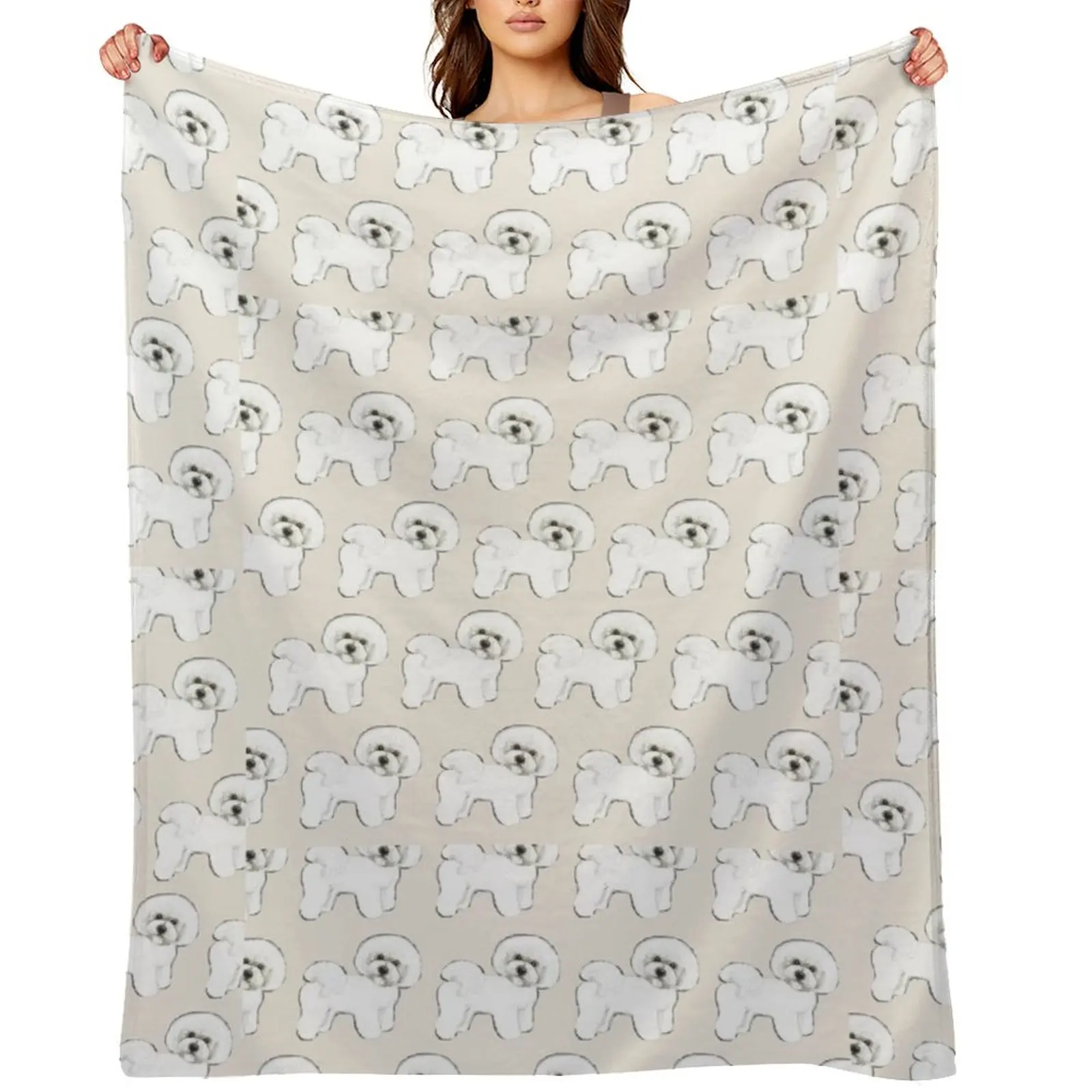 Bichon Frise on Cream Throw Blanket Fashion Sofas Luxury Throw christmas gifts Personalized Gift Blankets