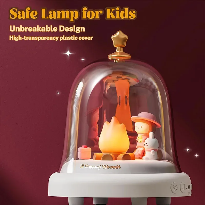 Christmas Music Box Rechargeable Warmlight Lamps LED Night Light Box Adjustable Breathing  6 Songs for Kids Girls Gift Bedroom