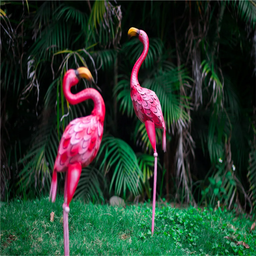 Pair of Tall Pink Flamingo Sculptures Yard Statues Outdoor Garden Balcony Porch Decoration Metal