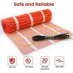 Warmfloor Warmmat Electric Radiant Self-Adhesive Double Conductor Cable Heating System Kit Under for Tile & Laminate Stone Heati