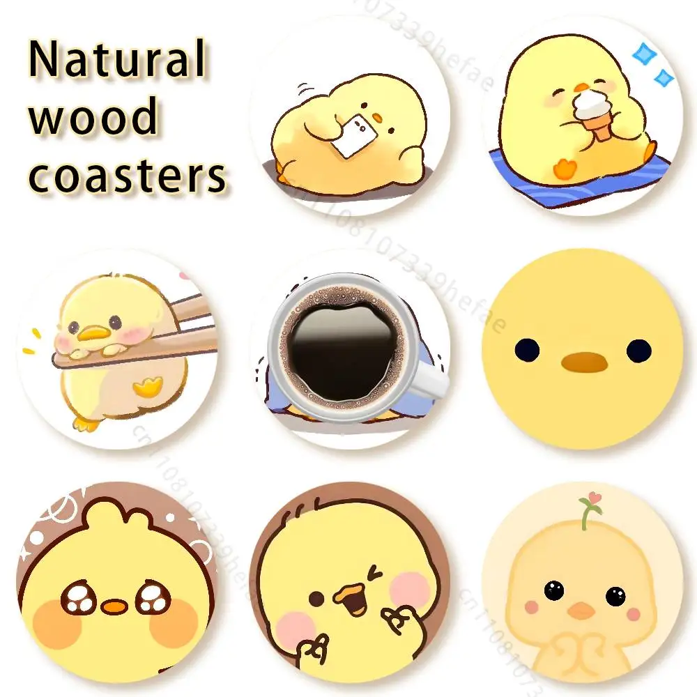 

Cute Little Yellow Duck Round Wooden Coaster 4 Inch Heat-Resistant Anti-skidding Home Party Theme Decor Photo Props Gifts