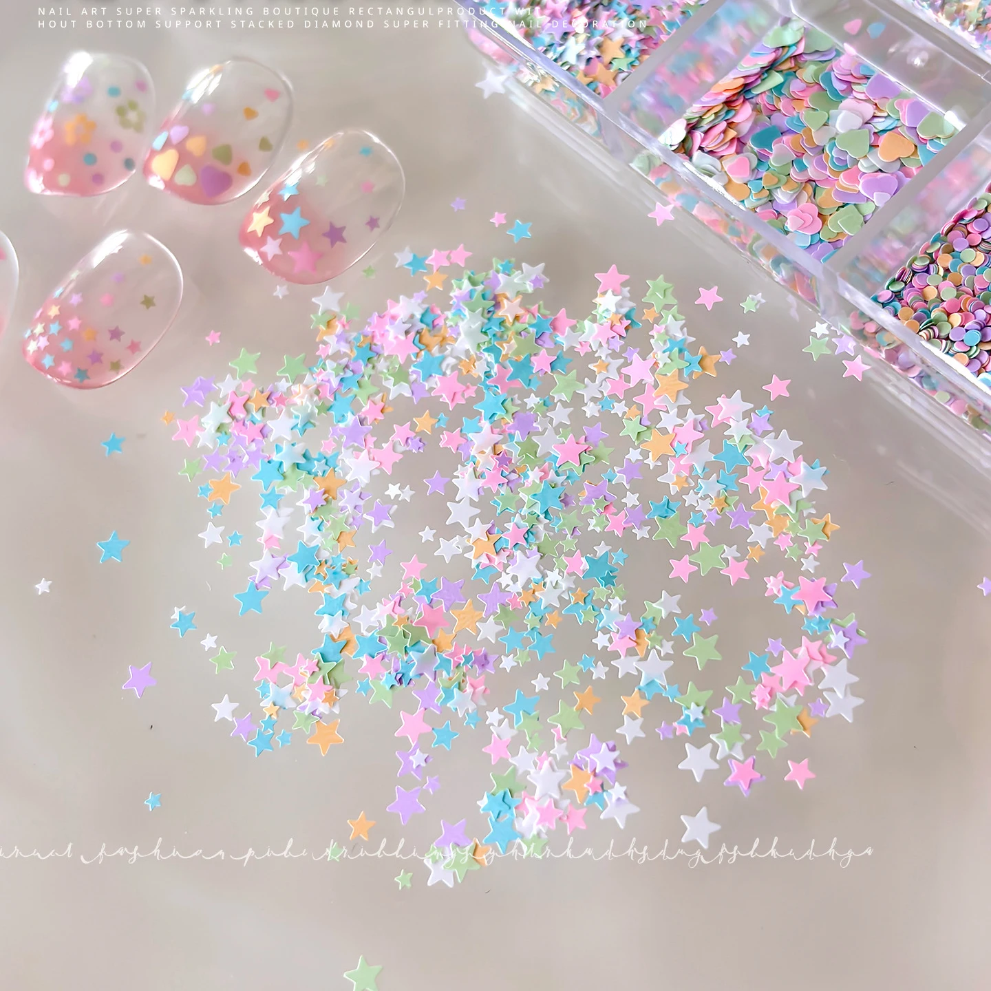 6 Gitter Nagelkunst-Strass Runde Weiße Perlen Gemischt 1-3mm Bunte Stern-/Herz-Pailletten Maniküre-Dekorationszubehör – Detail 7