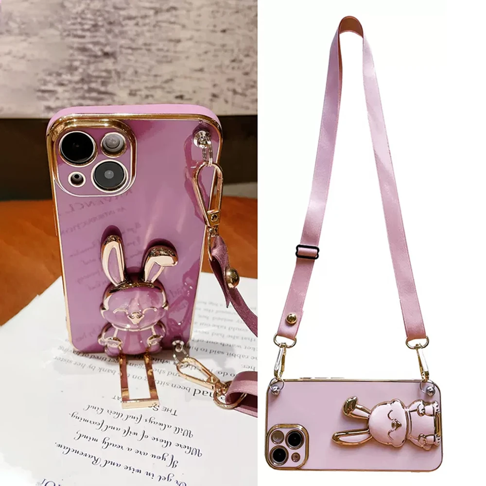 Rabbit Bracket Crossbody Lanyard Case For iPhone 14 13 12 11 Pro