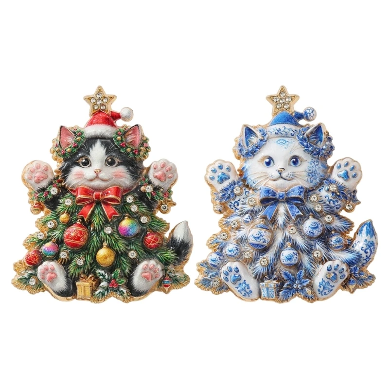 652F Winter Kitten Brooch Pin with Festive for Scarves Bags and Coats