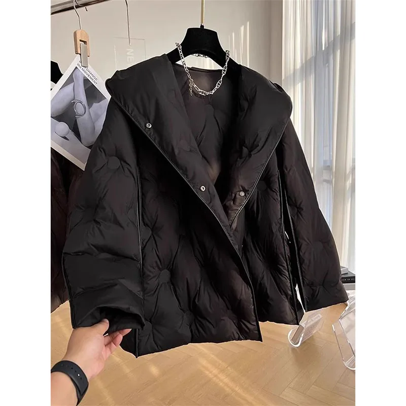 Korean White Duck Down Winter Women Jacket Thicken Puffer Coat 2024New Loose-fit Parka Hooded Warm Cotton-padded Jacket Outerwer