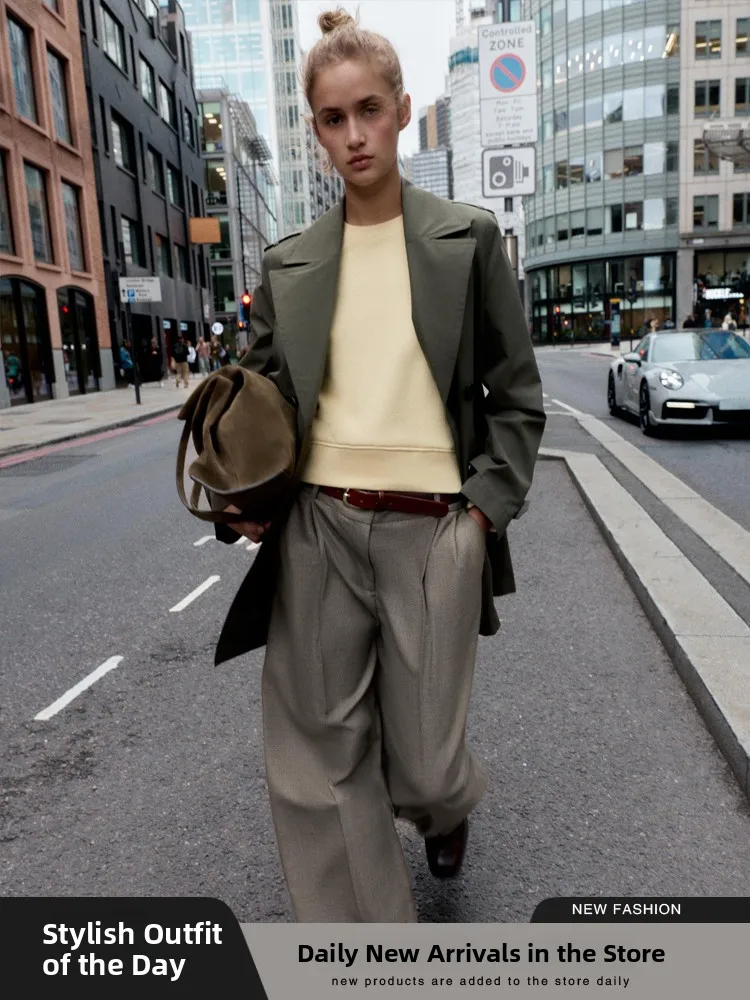 Nieuwe Herfst Street Sle Damesjas Losse Casual Winddicht Double-Breasted Windjack Gordel Lange Sve Pak Kraag Jas