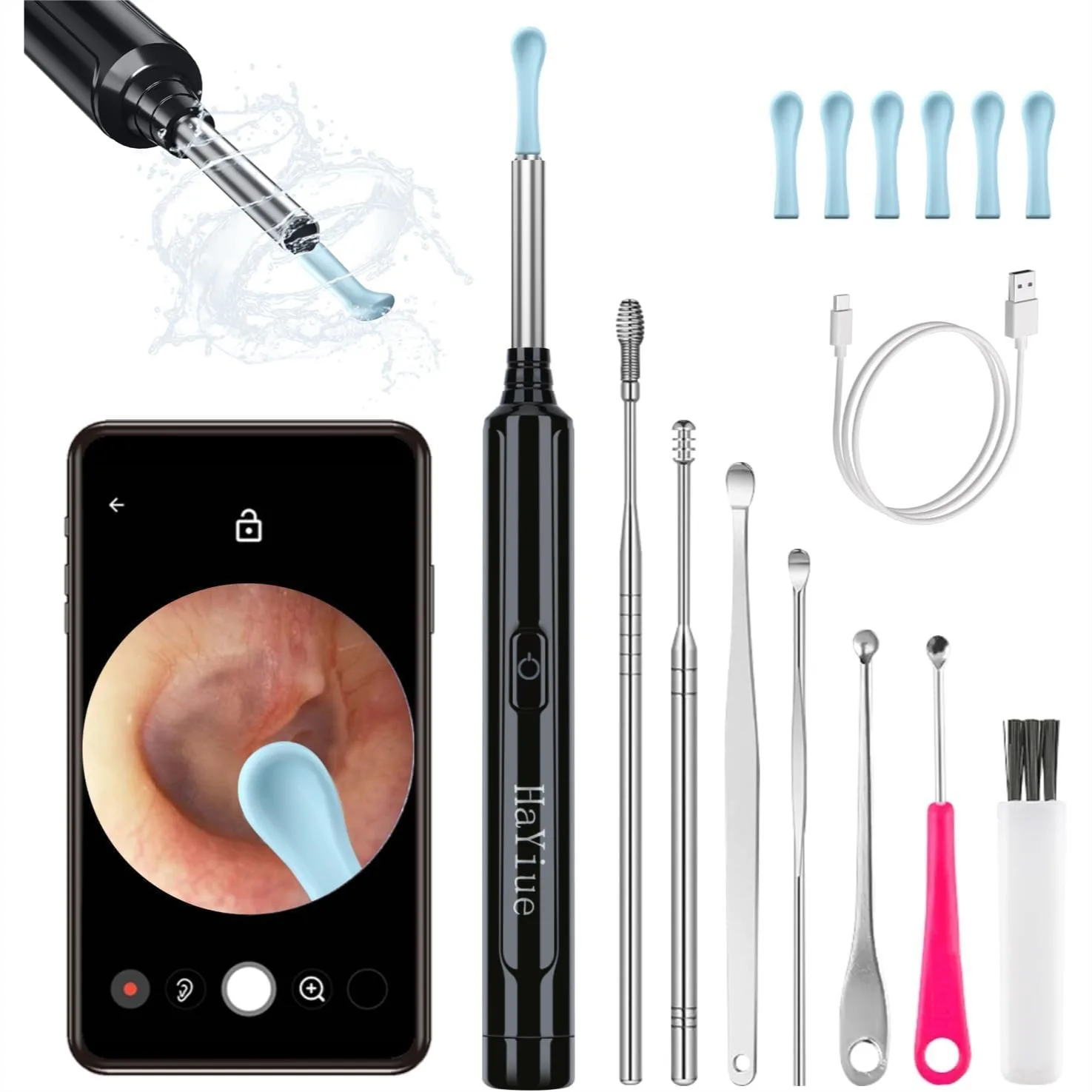 

Ear Wax Removal Kit with Camera 1296P FHD Wireless Ear Otoscope with 6 LED Lights for iPhone iPad Android