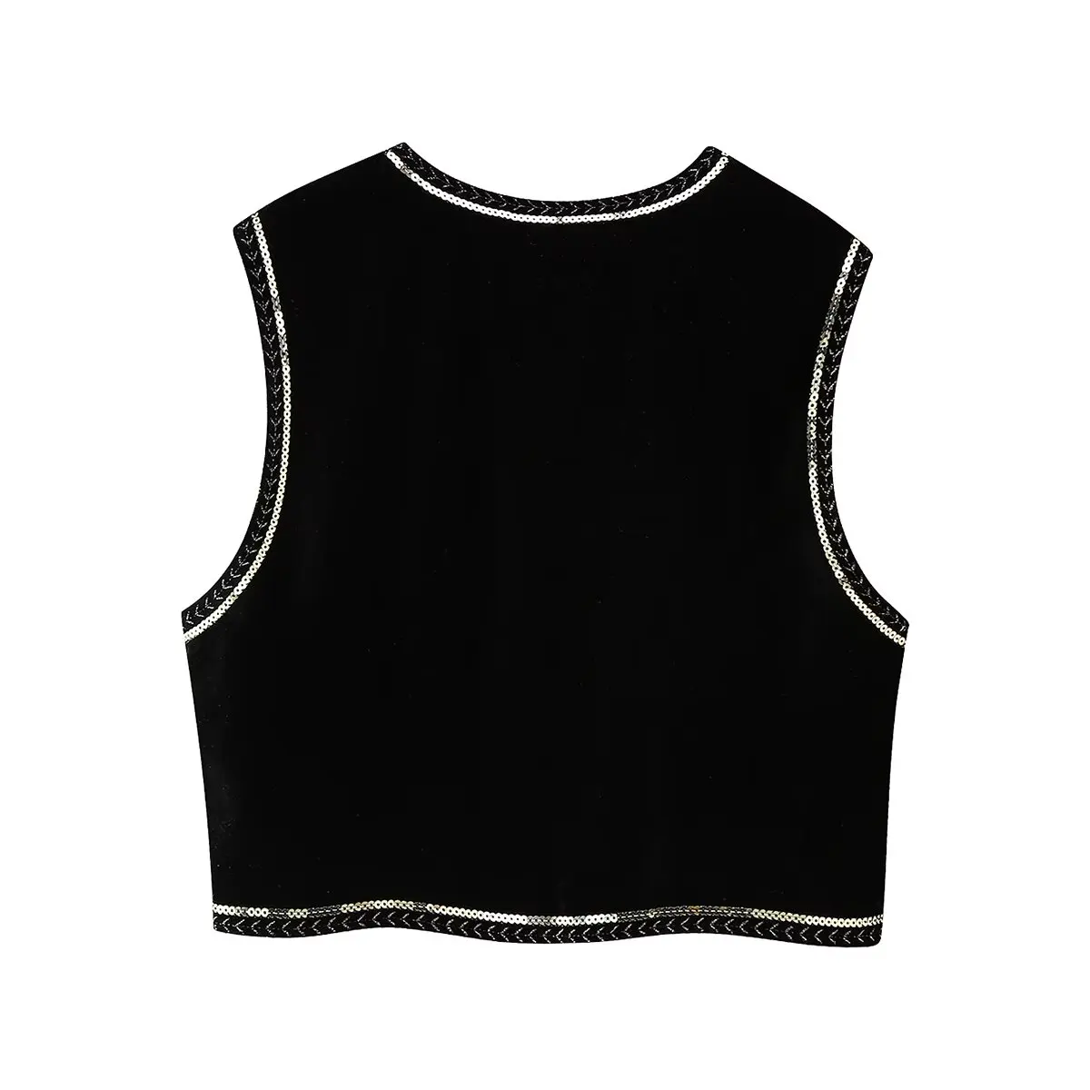 HH TRAF Women Fashion Velvet Bead Decoration Embroidery Winter Street Vest Short Top Elegant Women Sleeveless Loose Padded Vest