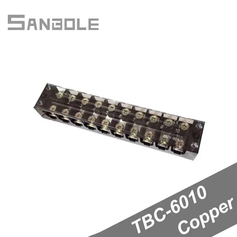 Terminal Blocks TBC-6010 Electrical Fixed Type Connection Dual Row Connector With Cover Screws Plate 60A 600V 10P 0.5-10mm2