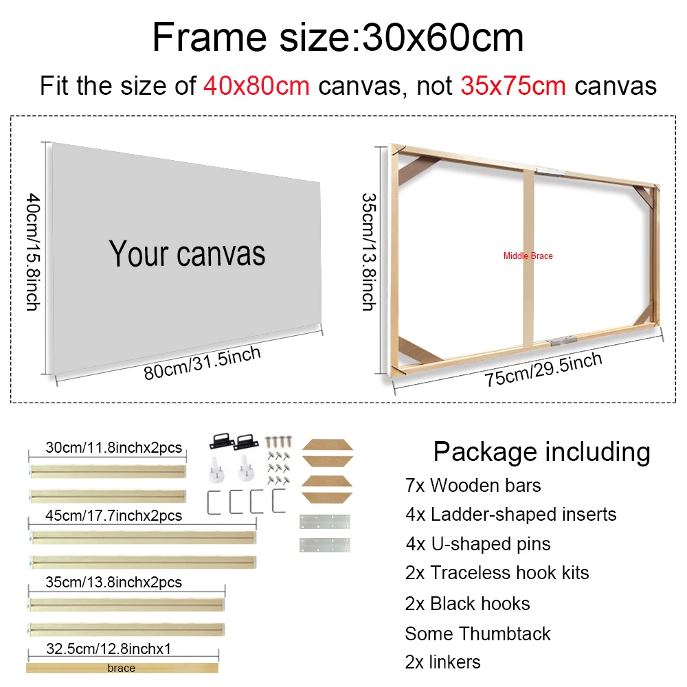 Verschillende maten canvas frame houten frames natuurlijke houten foto olieverf canvas diamant schilderij frames canvas houten muur frame