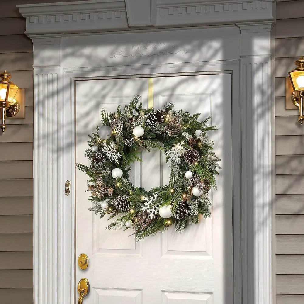 Artificial Christmas Wreath, Alpine Collection Decorated, with Warm White LED Lights, Battery Powered, 30 in