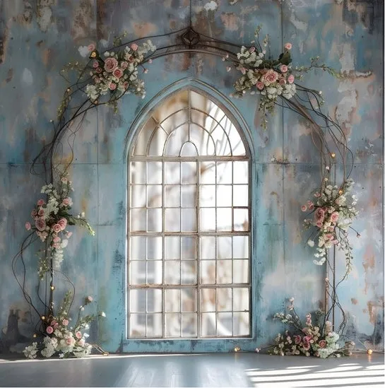 Johnson Blue Panel Wall Floral Arch Window backdrops High quality computer print wedding Photography Studio Backgrounds