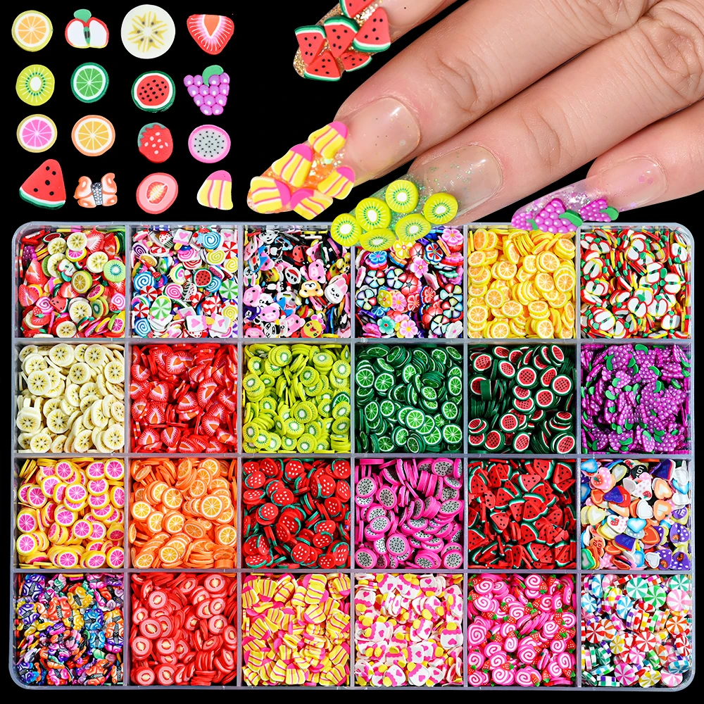 1000szt Mixed 3D Fruit Slices Nail Charms Polymer Clay DIY Designs Slice Lemon Nail Art Decor Soft Clay Polish Manicure Supplies