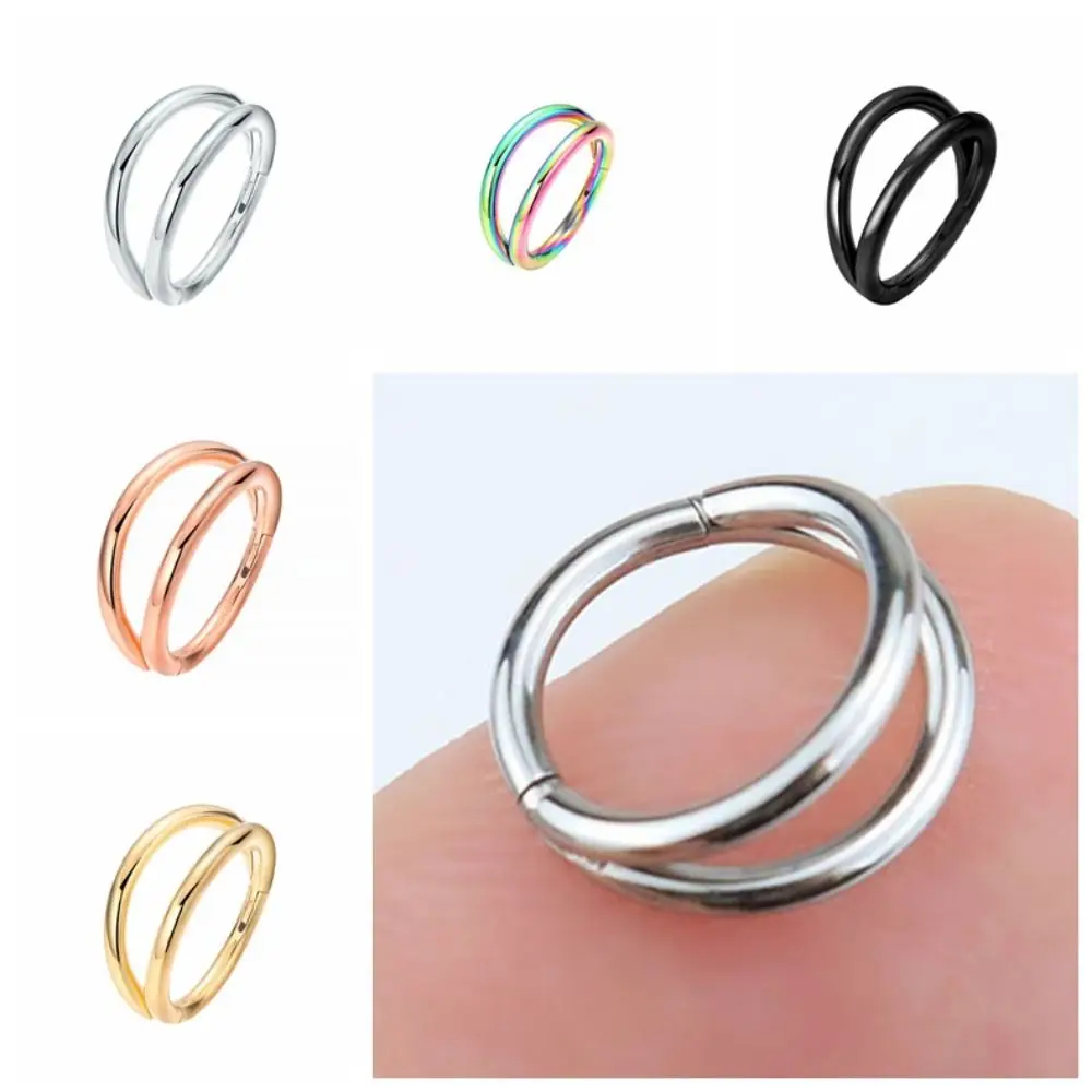 Creative Stainless Steel Double Layers Nostril Piercing Electroplating Geometric Helix Cartilage Nose Ring Body Jewelry Daily