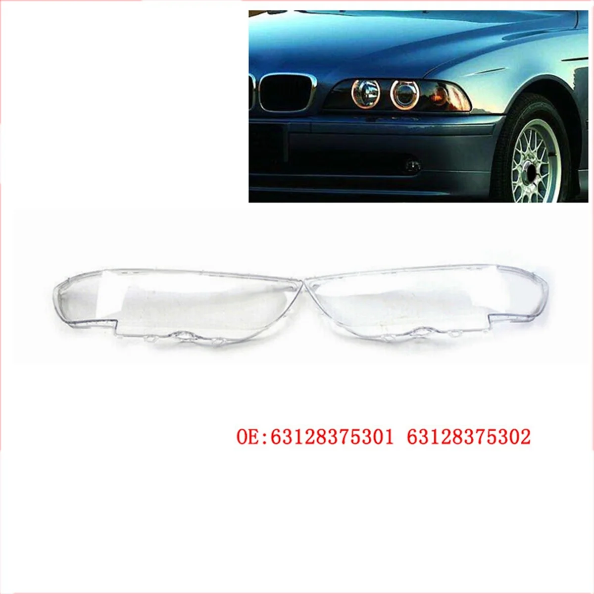 Left Headlight Clear Lens Cover Light Lampshade for 5 Series E39 Facelift 1996-2003 63128375301 63126908405