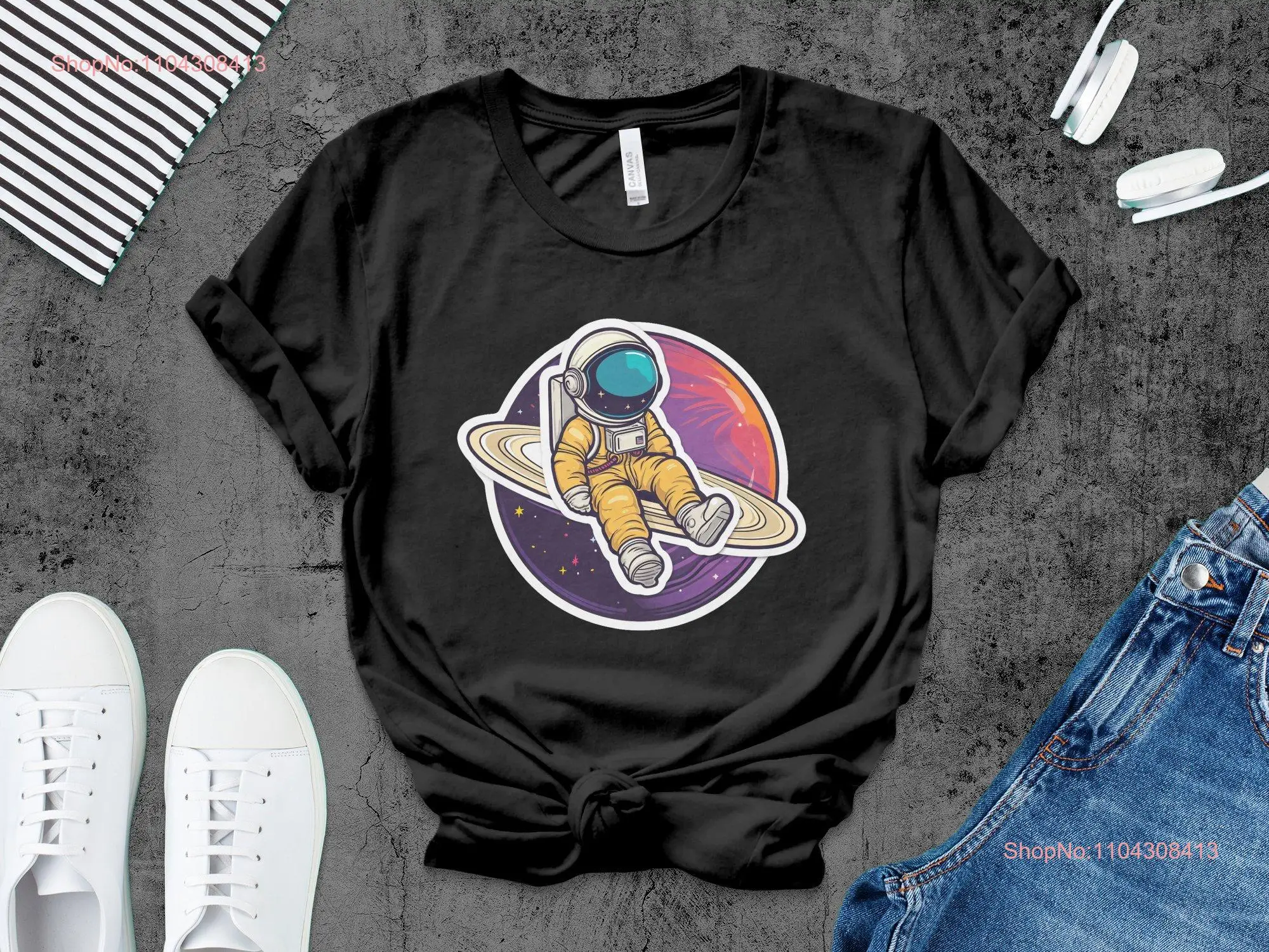 Space Themed T Shirt Astronaut Cosmic Apparel Casual Outer Cartoon Fun Travel long or short sleeves