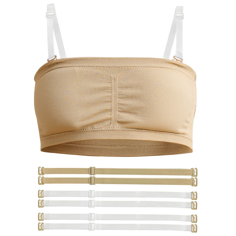 Soutien-gorge Bandeau sans couture pour danse de Ballet pour filles, 2 paires de bretelles transparentes et coussinets de poitrine, soutien-gorge de danse