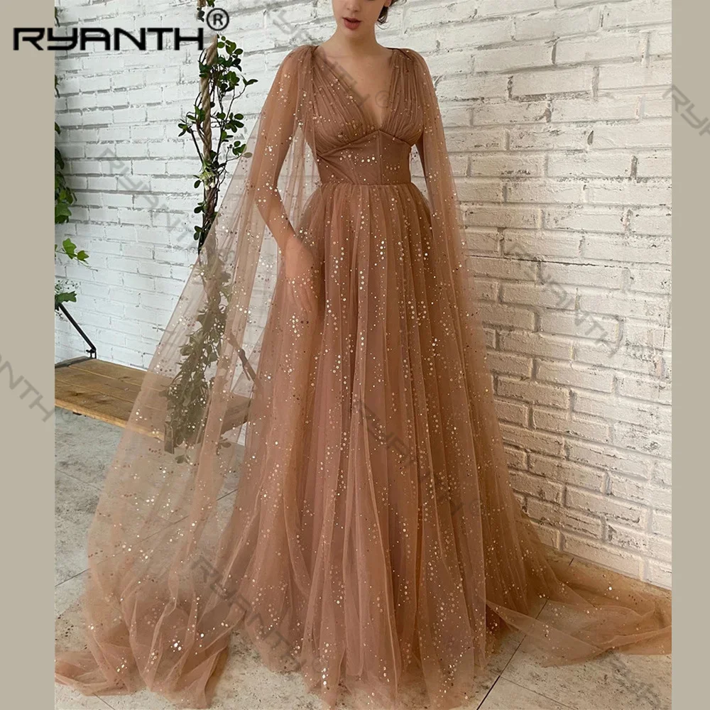 

Sparkly A-Line Evening Dresses Formal Prom Dress V-Neck Tulle Party Formal Gowns فساتين للحفلات الراقصة فساتين مناسبة رسمية