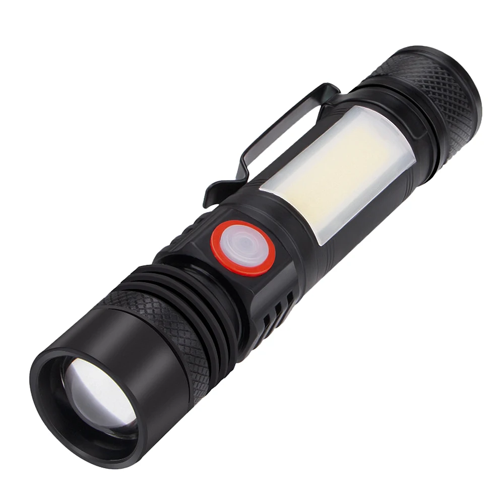 LED Flashlight Waterproof Flashlight Magnetic Torch Zoom T6+COB Flashlight with a Clip Portable Hand Light 18650 Battery