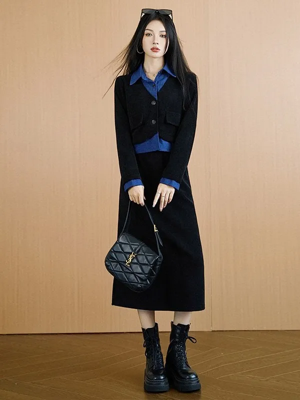 

Fashionable Autumn Workwear Two-Piece Set Women's Design Sensation Elegance Long Sleeve Top Half-length Skirt Ensemble