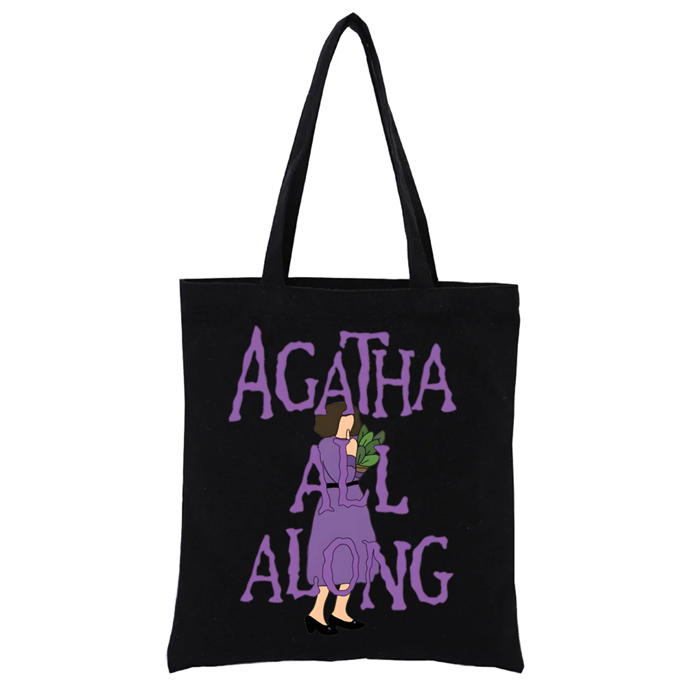 Agatha All Along Unisex Handbags Custom Canvas Tote Bag Print Daily Use Reusable Travel Casual Shopping Bag Black