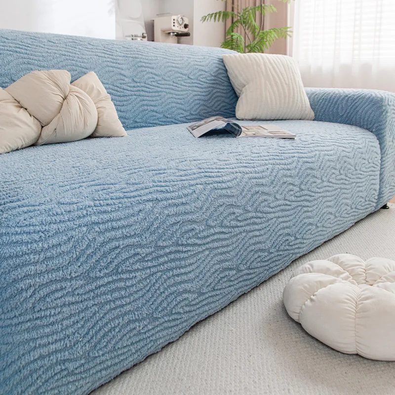 Striped Jacquard Sofa Cover for Living Room Soft Velvet Warm Furniture Protector for Winter Removable Easy-Care Home Accessories